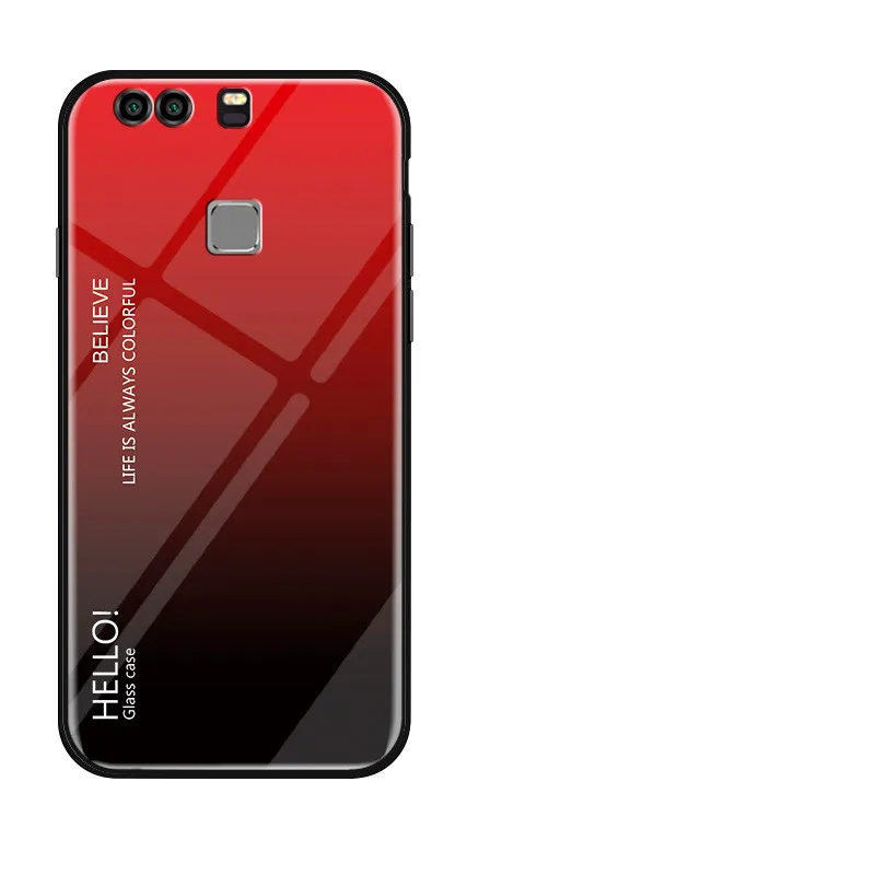 Huawei P 9 Plus, чехол с градиентом Авроры, закаленное стекло, задняя крышка, чехол для телефона, для Ascend P9 EVA L19 L09 P9Plus VIE-L09 VIE-L19 - Цвет: red