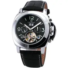 WINNER PN Design Luxury Automatic Tourbillon Mechanical Watch Leather Strap Fluorescence Dial Date & Month Display + BOX