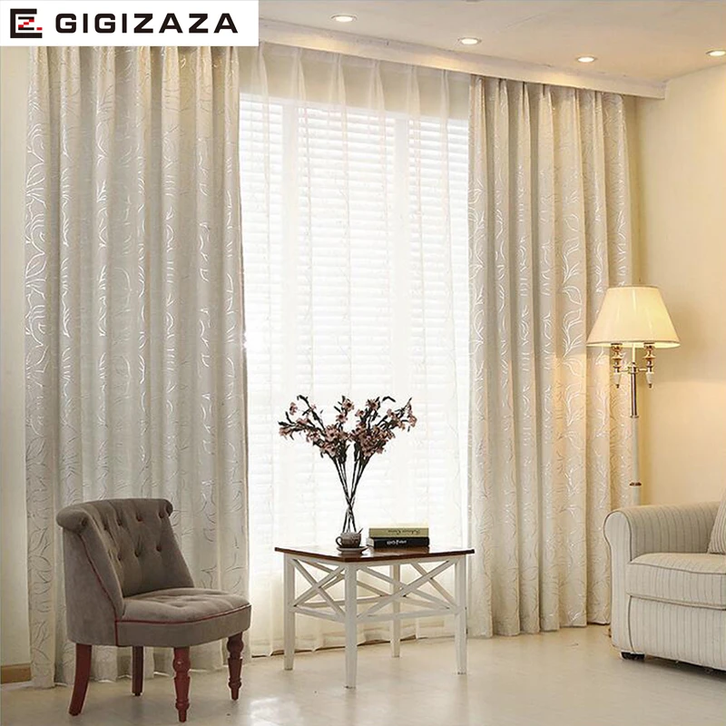  New Leaves Chenille Jacquard Blinds Fabric Window Curtain GIGIZAZA Silver Black Out Custom Size Sha - 32755473928