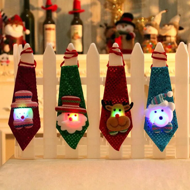 Мультфильм светящиеся Галстуки Санта Снеговик Олень Медведь ткань игрушки для детей фестивальный рейв Декор рождественские подарки