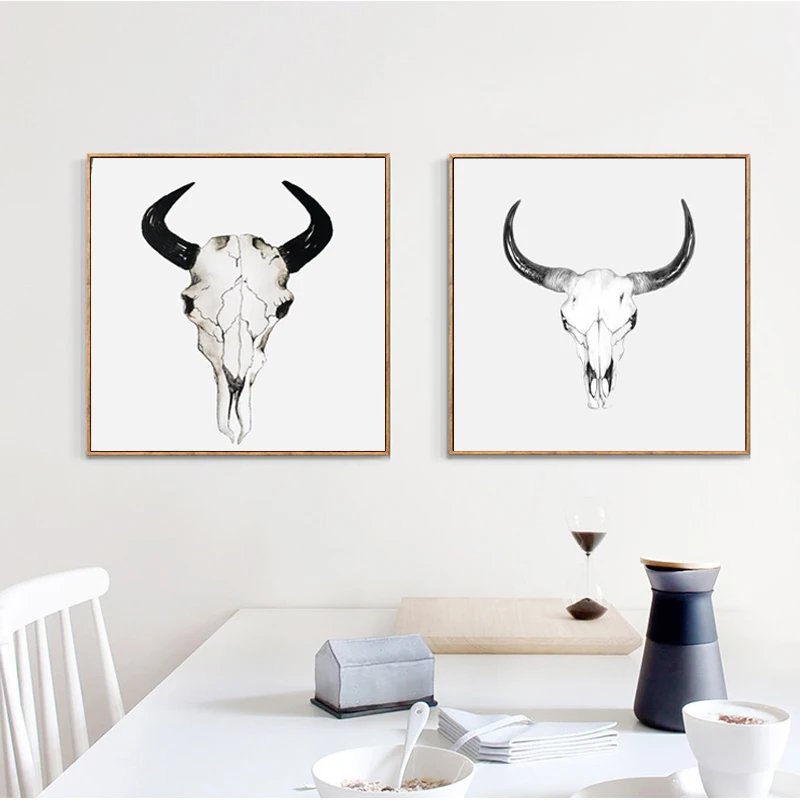 RELIABLI Арт холст Картины рогатый черепа фотографии Nordic Стиль Плакаты дома Wall ART