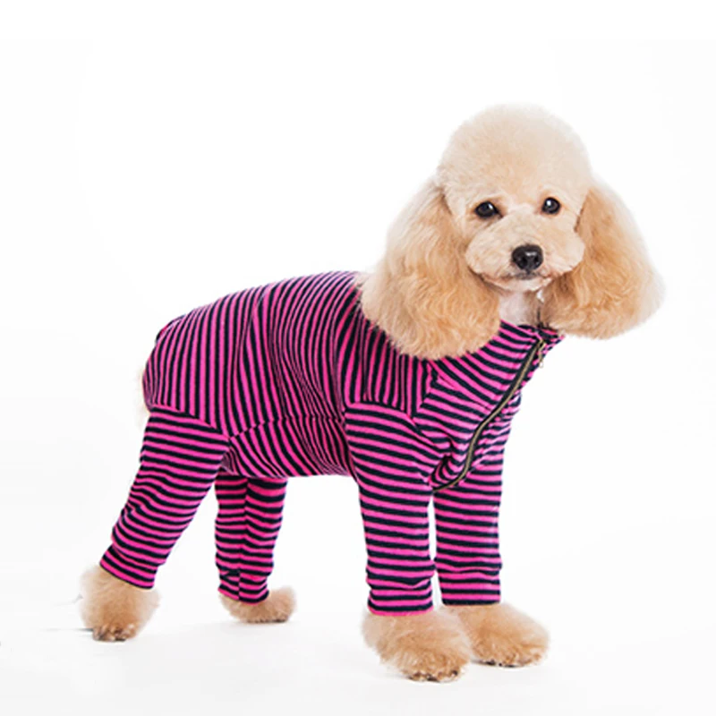 Зимняя одежда для собак, полосатый комбинезон с принтом, свитер для щенка, куртка на молнии, высокая Пижама с воротником для маленьких собак, бархатное пальто