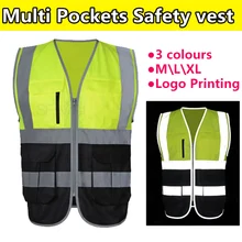 SFvest желтый черный светоотражающий жилет безопасность Высокая Видимость спецодежды жилет защитный жилет логотип печать