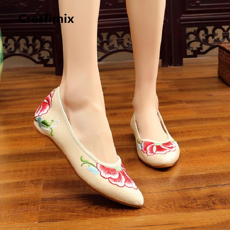 Cresfimix sapatos femininas Женская обувь с милыми вышитыми цветами на плоской подошке Весна