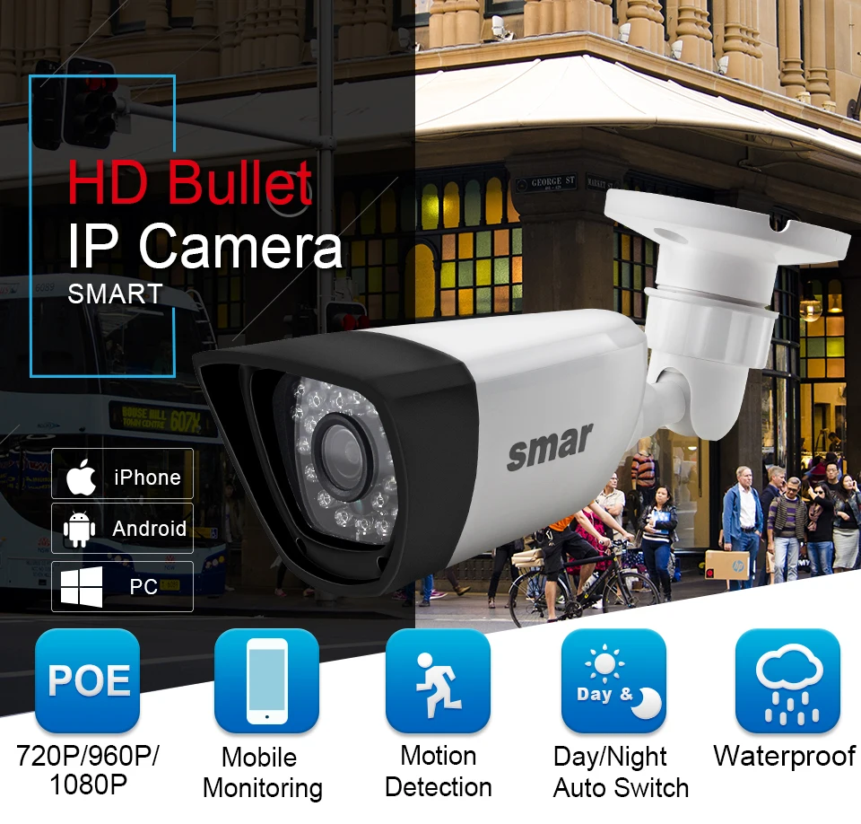 HD 720P 960P 1080P мегапиксельная POE IP камера 30 шт. светодиодный ИК ночного видения Открытый Пуля IP камера Встроенный IR-CUT фильтр ABS пластик