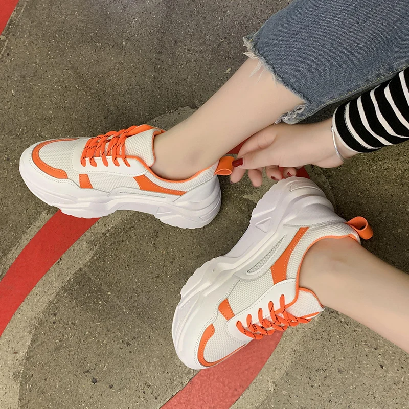 Women Vulcanized Shoes New White yellow Fashion Wedges Sneakers Shoes Women Ladies Trainers Cross Tie Tenis Feminino k217