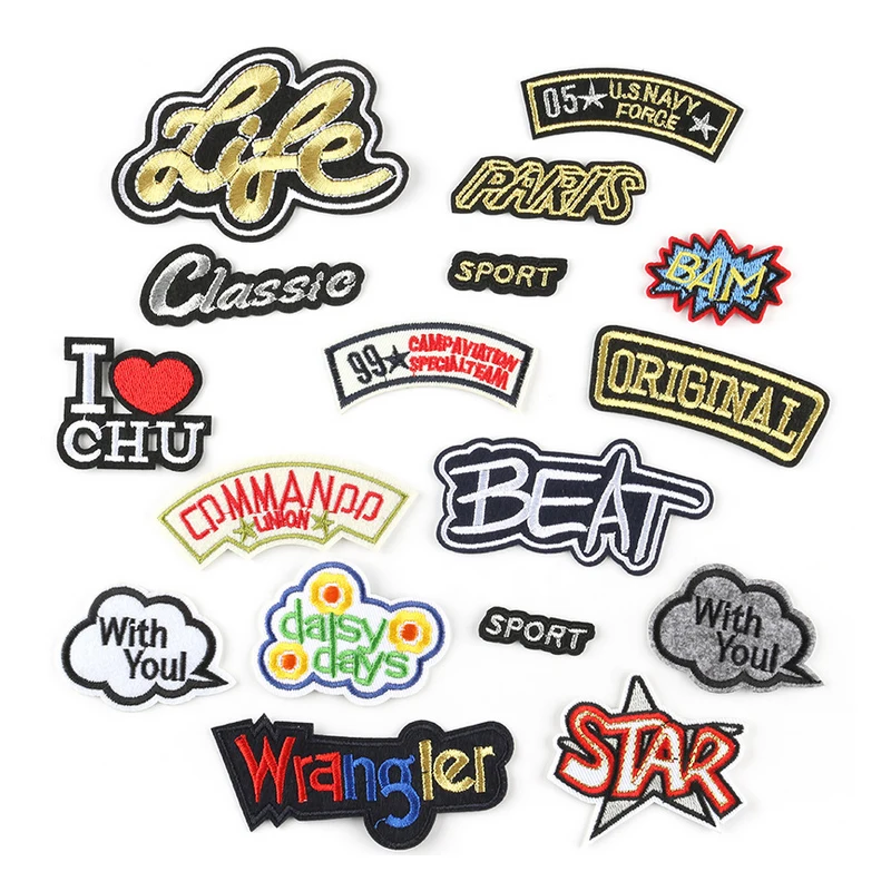

Color English alphabet Patches Appliques On Clothes Badges Clothing Decor Design Washable diy Apparel Sewing Accessory Patches