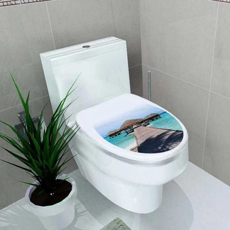 3D наклейки на сиденья для туалета, декоративные пейзажные пляжные виниловые самоклеящиеся водонепроницаемые наклейки для дома, Фреска для ванной комнаты