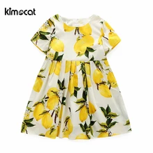 Kimocat/летнее платье принцессы с принтом лимона для девочек; милая детская одежда с короткими рукавами и подкладкой из чистого хлопка; платья для девочек