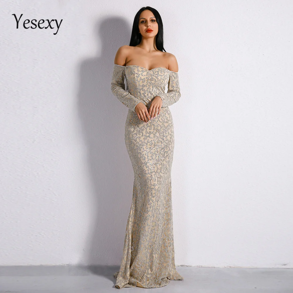 Yesexy 2019 сексуальный бюстгальтер с длинным рукавом открытыми плечами платья