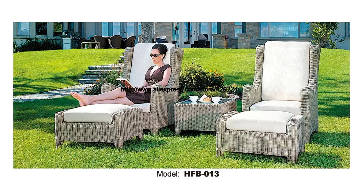

Sun Lounger 2 Chair Set Rattan Design Holiday beach Lying Sofa Chair Rattan Chaise Longue Lying Chair Outdoor Furniture HFB013