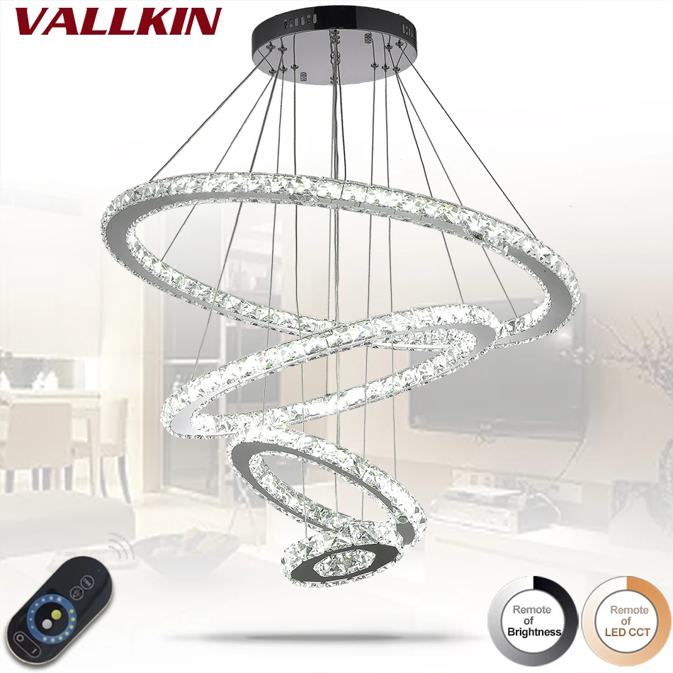 

LED Crystal Ring Pendant Light Modern LED Circle Hanging Lamp Lights Light Fixture Ready Stock Home Decoration Dimmable