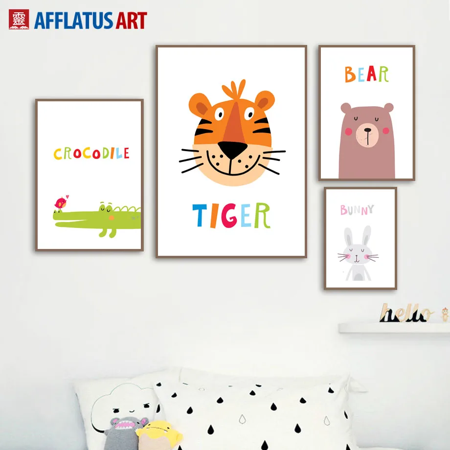 

Cartoon Tiger Bear Crocodile Bunny Nordic Posters And Prints Wall Art Canvas Painting Watercolor Wall Picture Kids Room Decor