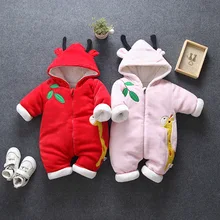 Комбинезоны для новорожденных г., зимняя плотная теплая верхняя одежда с рисунком для малышей, пальто для маленьких мальчиков и девочек возрастом от 6 до 18 месяцев, зимняя одежда Clj235