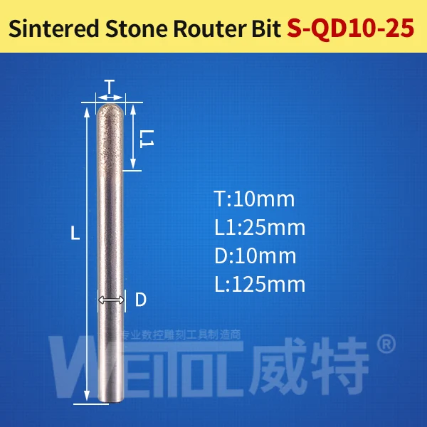 Weitol плоское дно шариковый нос Камень Гравировка Биты спеченные Инструменты для резьбы по камню алмазные фрезы фрезерный станок с ЧПУ Инструмент Бит - Длина режущей кромки: S-QD10-25