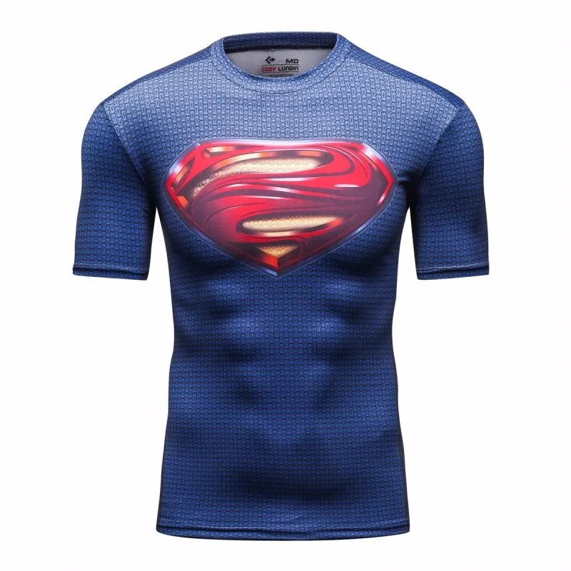 Красная рубашка-компрессия бодибилдинг с логотипом Superheroes Shield костюм для фитнеса DC Movie Slim Fit