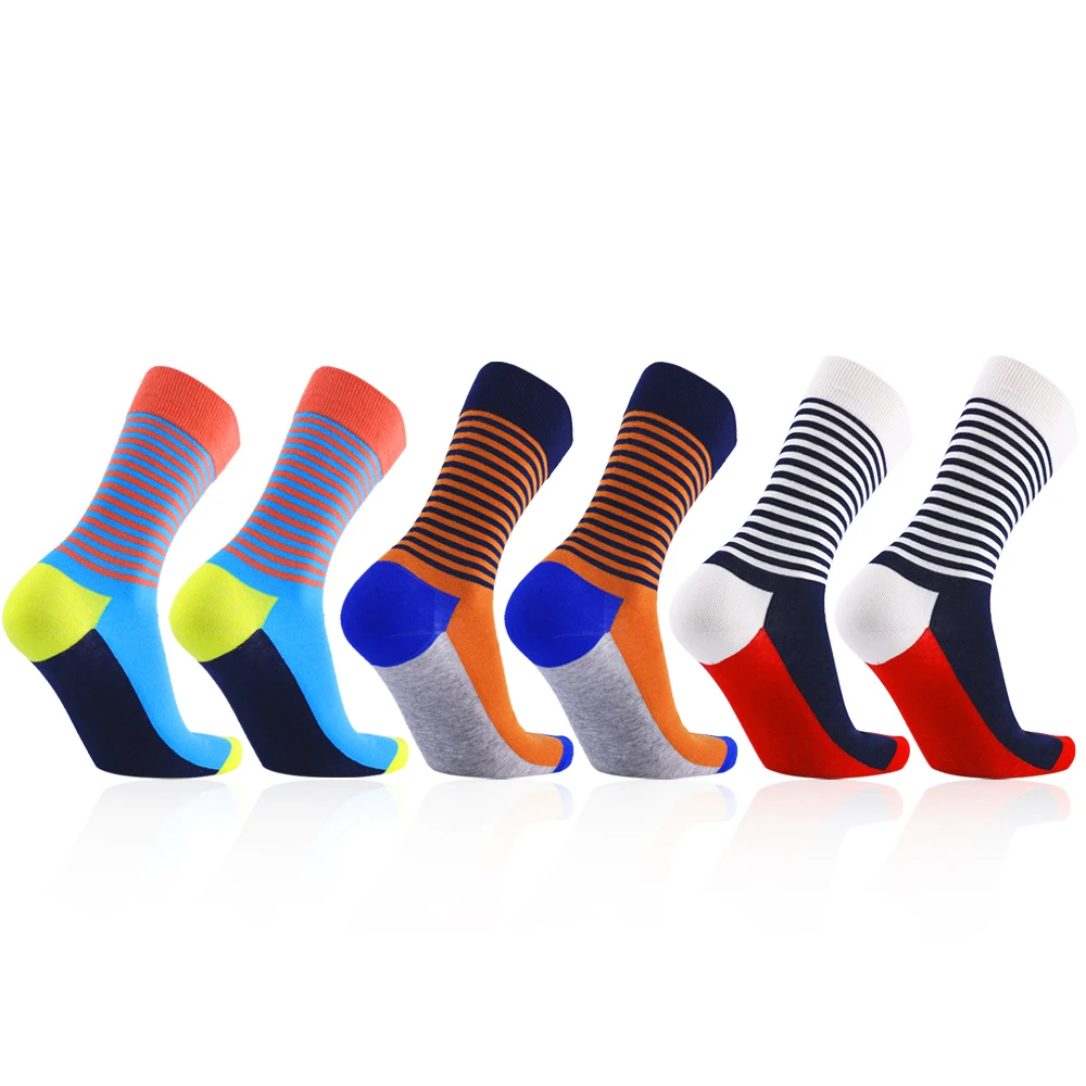 3 пары Европейский Плюс Размер 41 до 46 Полосатый Дизайн мужские счастливые носки компрессионные носки для мужчин
