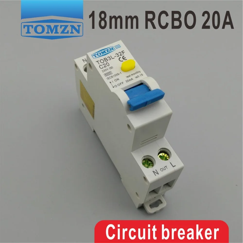 TOB3L-32F 18 мм RCBO 20A 1P+ N 6KA УЗО с защитой от перегрузки по току и утечки