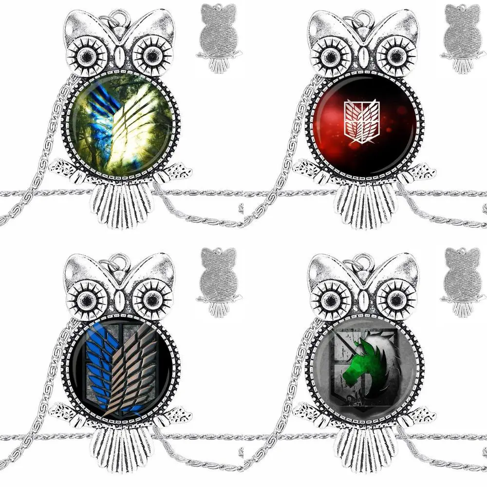 EJ Glaze Anime Attack On Titan Logo Jewelry Plated Glass Cabochon Choker Long Pendant Owl Necklace For Women Party Gift |