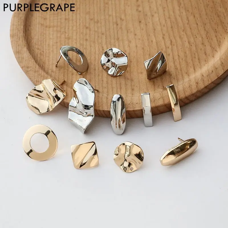 Color-protected copper Stud earring DIY Jewelry accessories handmade material ring square curved oval large geometry 6pcs