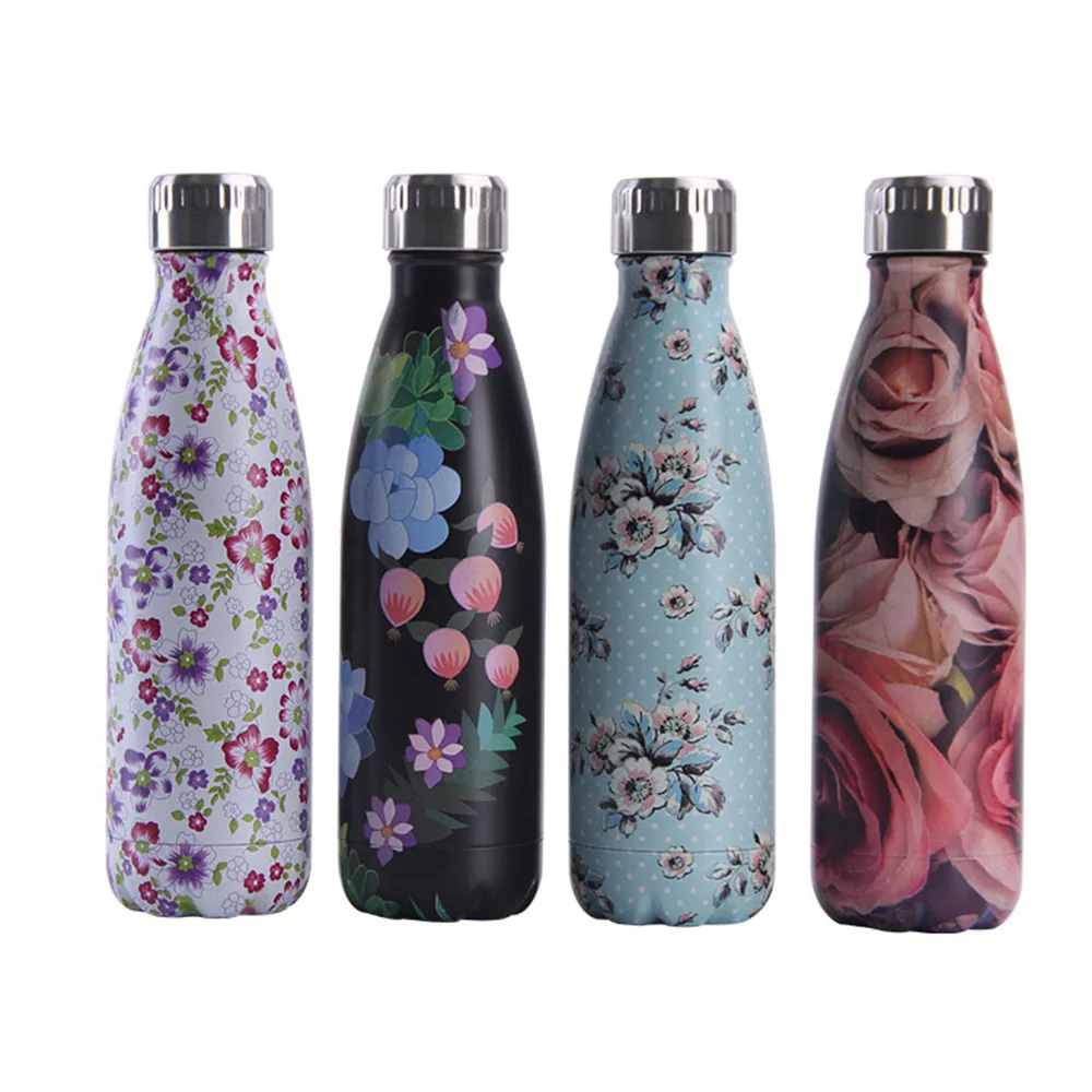 

Flower pattern Water Bottle BPA Free New Creative Colorful Stainless Steel Portable Tea Flask Cup Gift