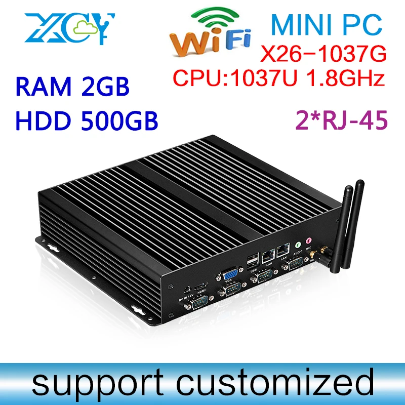 Save power! 2*RJ 45Lan port gigabit, XCY X26-1037G C1037U dual core 2G RAM 500G HDD host machine, Personal computer