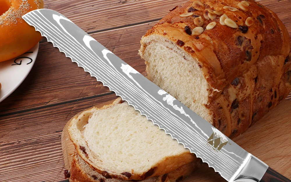 XYj абсолютно 8 дюймов нож для хлеба 7Cr17 кухонный нож из нержавеющей стали высококачественный цветной нож с деревянной ручкой с ножны для продажи