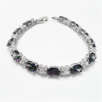 

Rare Rainbow Mystic color 925 Sterling Silver Overlay Link Chain Bracelet 7 - 8 inch Free Shipping