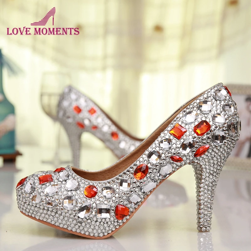 Zapatos Cristal silver Envío Altos 10cm Prom Heels Libre Tacones Tacón Silver Rojo De Hecho A Boda 8cm 12cm Lujo Dama 6cm Redonda Honor Toe Rhinestone Heels 14cm Alto Mano 0zHq0WTg