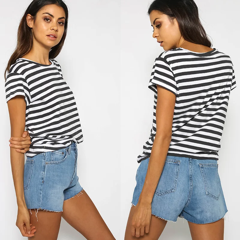 

Fashion Striped Summer Womens Loose Stripe T Shirt Short Sleeve Cotton Tops Shirt Woman T-Shirt New