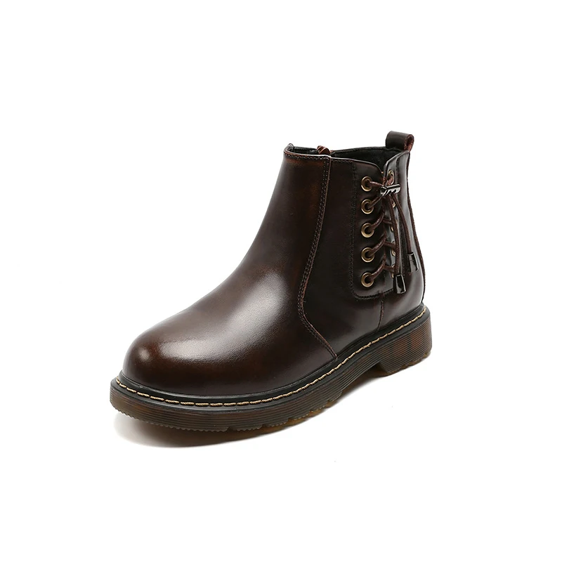 

2018 autumn and winter new women's boots plus velvet retro college round head boots Chelsea boots British wind boots women
