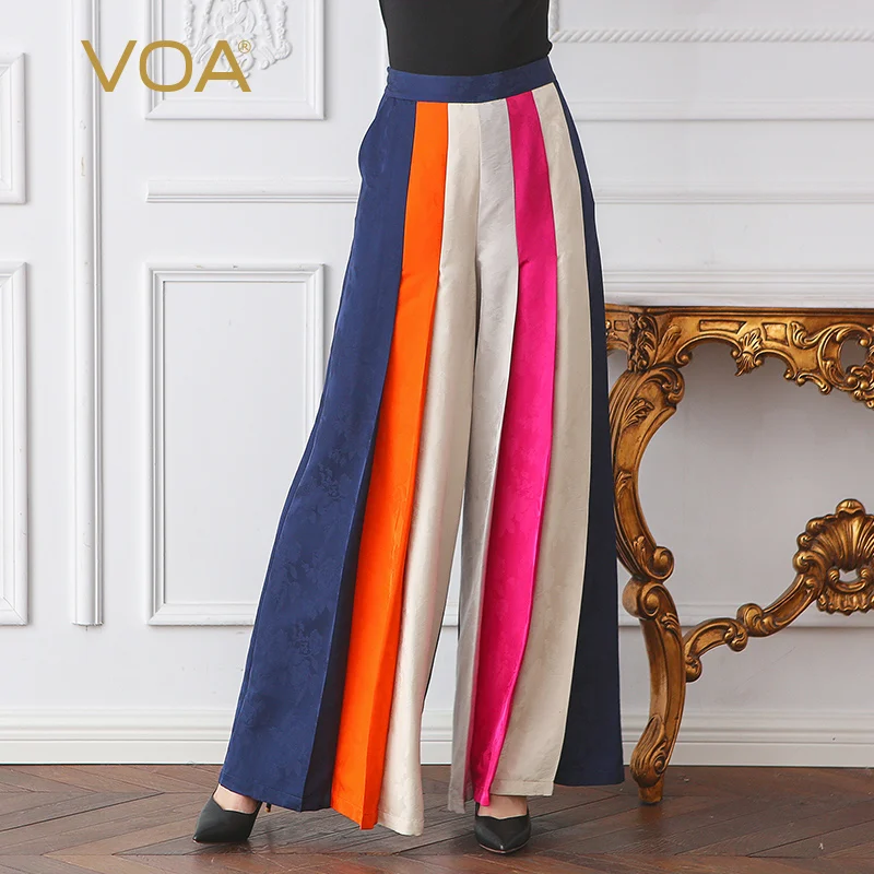 VOA тяжелый шелк жаккард широкие брюки женские плюс размер свободные 5XL брюки хит цвет Высокая мода с косыми карманами Весна KLH06101