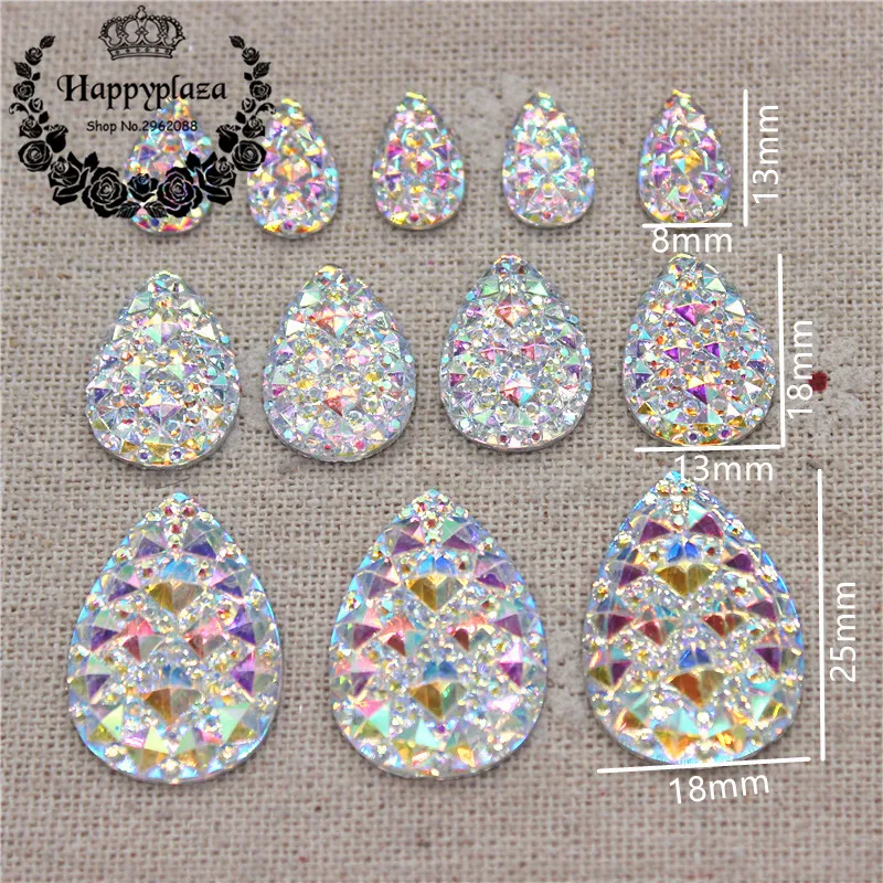 

8*13mm/13*18mm/18*25mm Bling Clear White AB Resin Rhinestone Teardrop Flatback Cabochon Stone DIY Wedding Decoration Crafts