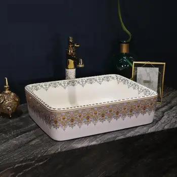 

Rectangular Europe Vintage Style Ceramic Art Basin Sinks Counter Top Wash Basin Bathroom Vessel Sinks vanities sink to bath room