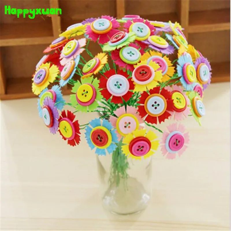 Happyxuan DIY Felt Button Flower Craft Kits Kindergarten Kids Creative font b Toys b font Children