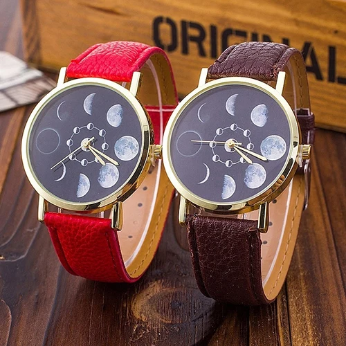 Unisex Moon Phase Astronomy Space Watch Faux Leather Band Quartz Wrist Watch BOG Unisex Moon Phase Astronomy Space Watch Faux Leather Band Quartz Wrist Watch BOG