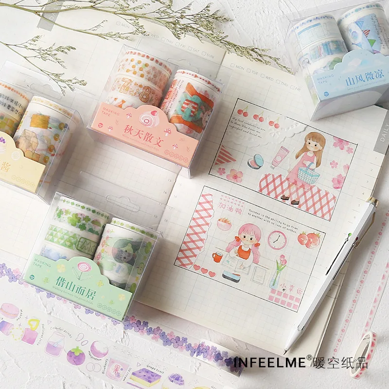 

1set 6style Multi-size Free And Easy Series Washi Tape Suit Decorative Adhesive Tapes Scrapbooking Stickers