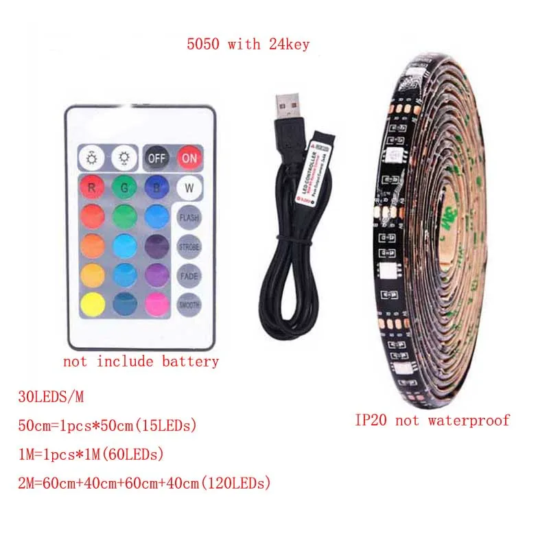 2835 5050 SMD RGB USB зарядное устройство Светодиодная лента DC 5 V usb-кабель светодиодный светильник гибкая лента 1 м 2 м RF ИК RGB пульт дистанционного управления - Испускаемый цвет: 5050RGB with 24key