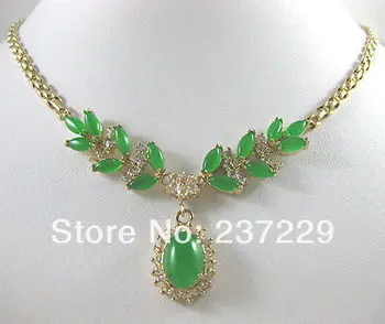 

Wholesale price FREE SHIPPING ADNew! Lady's noblest 18 KGP insert green jade bead necklace pendant 17 inch
