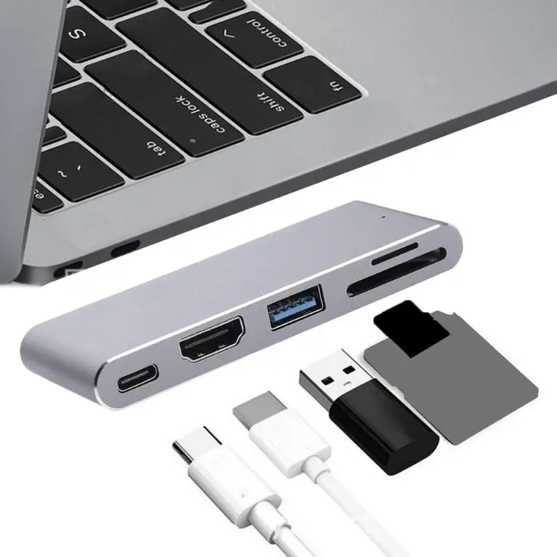

ALLOYSEED Dual Type-C to HDMI 4K USB 3.0 HUB Adapter TF Card Reader PD Bi-directional Charging Converter for Macbook Pro