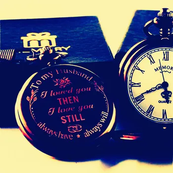 

Retro Pocket Watch With Photo Frame Birthday Gift Nostalgic Badge Father's Day Mother's Day I LOVE YOU