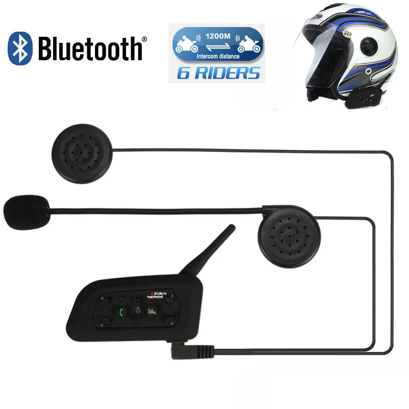 

550mA DC5V 1200m Bluetooth 3.0 Wireless Motorcycle Intercom Moto Mini Waterproof Interphone Headsets V6 for 6 Riders