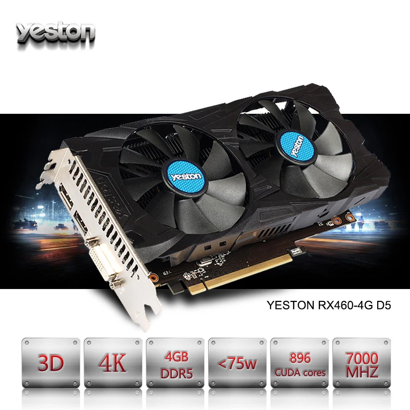 Yeston ATI Radeon RX 460 GPU 4GB GDDR5 128 bit Gaming Desktop computer PC Video Graphics Cards support DVI/HDMI PCI-E X16 3.0