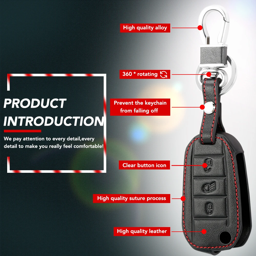 

Skin Leather Flip Car Key Cover for Citroen C4 CACTUS C5 C3 C4L Peugeot 508 301 2008 3008 408 key Case Bag Holder
