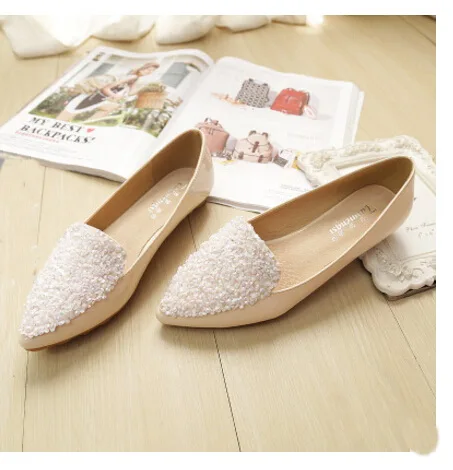 2016 new Fashion rhinestone pointed toe ballet flat shoes women flats shoes woman plus size 33