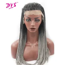 Deyngs Synthetic Lace Front Wigs Long Braided Straight Hair For Black Women Ombre Black To Gray Color Naturally Lace Hair Wig