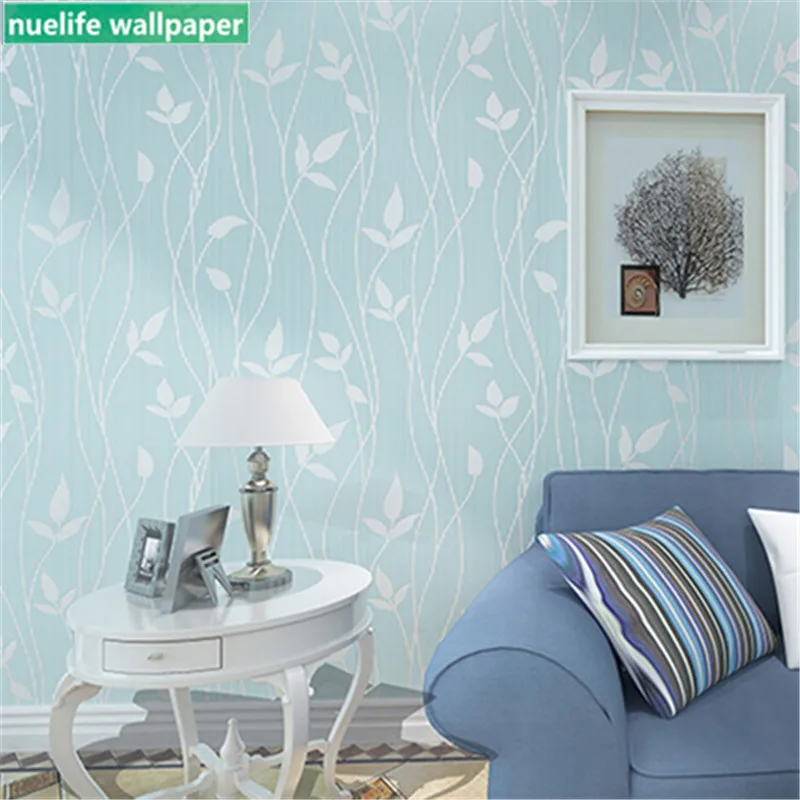 

Blue pink striped leaves group self-adhesive non-woven wallpaper living room wedding room bedroom TV background wall paper