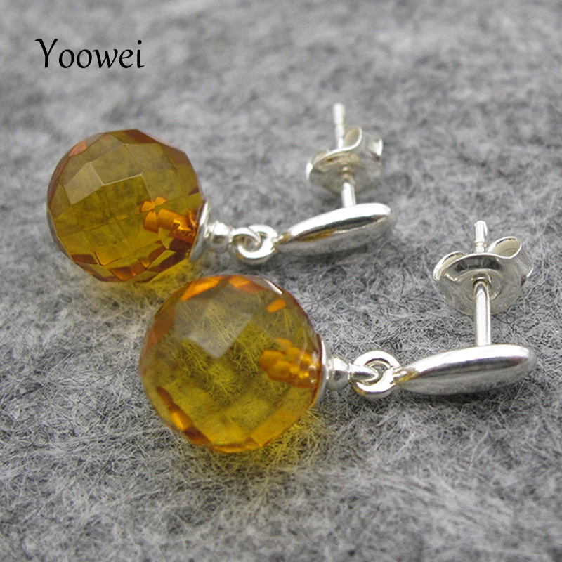 

Yoowei 10mm Natural Amber Earrings for Women Geometric Faceted Beads S925 Drop Earring Genuine Baltic Amber Jewelry Wholesale