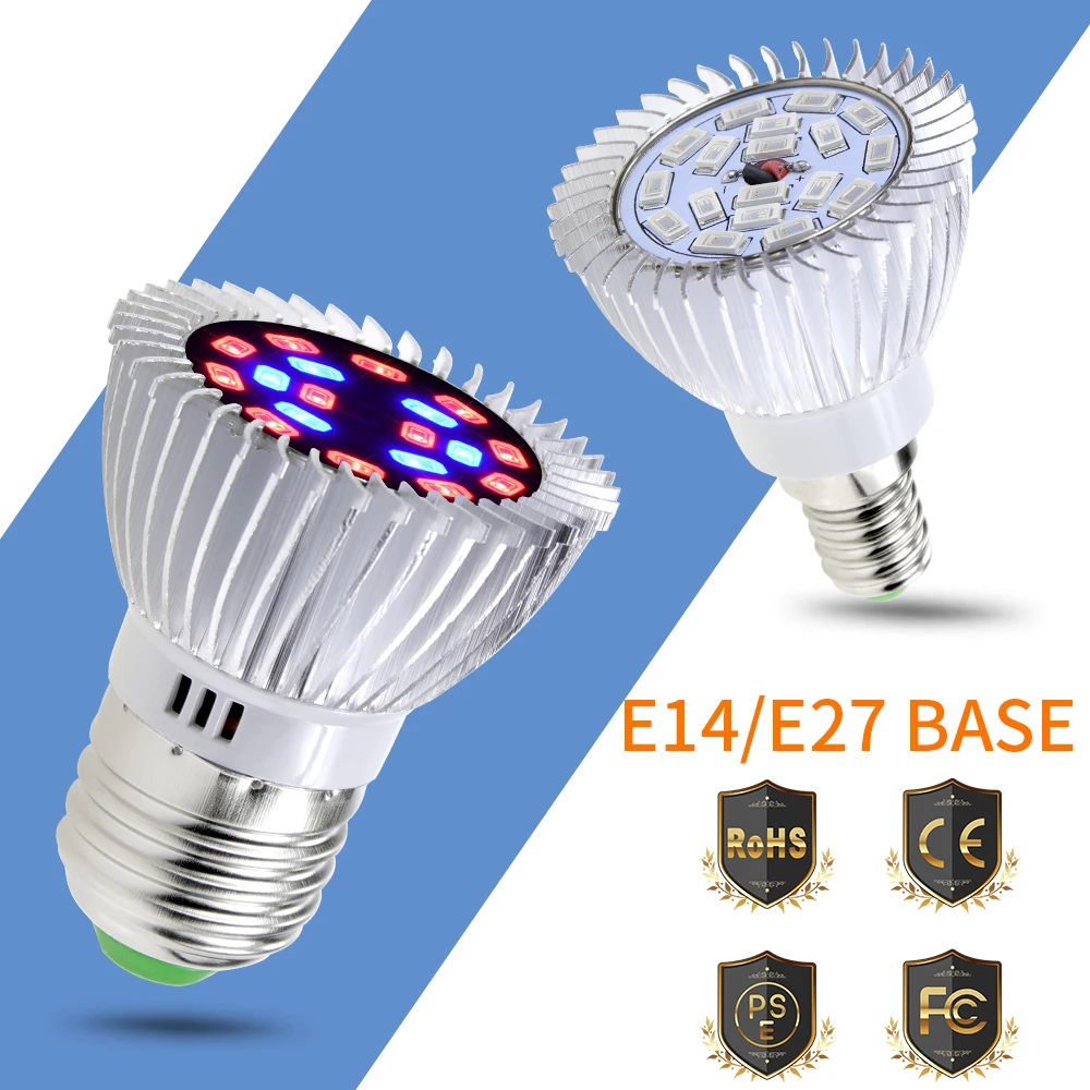 

E27 LED Grow Light Full Spectrum E14 LED Plant Growing Lamp 220V Cultivo Indoor 18W LED Bulbs Seedling 110V Plant Light 5730 SMD