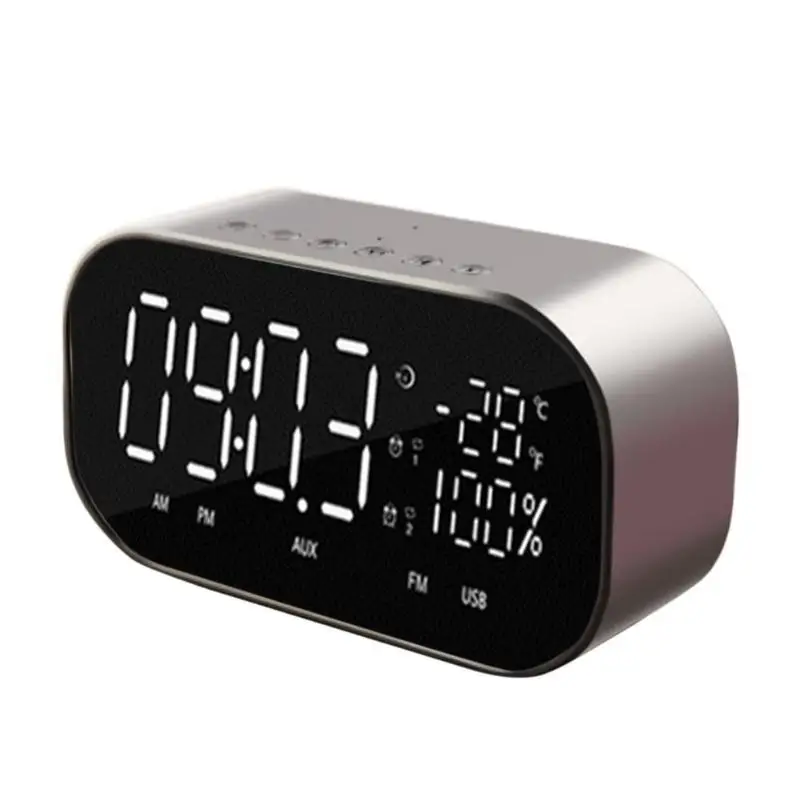 Электронные будильники Bluetooth динамик поддержка температуры ЖК-дисплей FM радио часы беспроводной стерео сабвуфер музыкальный плеер - Цвет: A